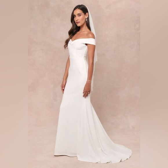 Lulus Arienne White Off-the-Shoulder Mermaid Maxi Dress Size Medium NEW NWT - Picture 5 of 15